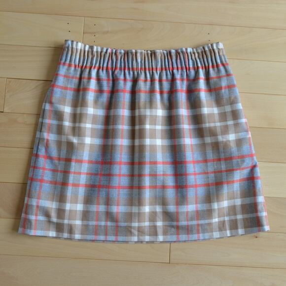 J Crew Plaid Tartan Mini Skirt Size 10 Brown Wool Blend - Picture 1 of 3